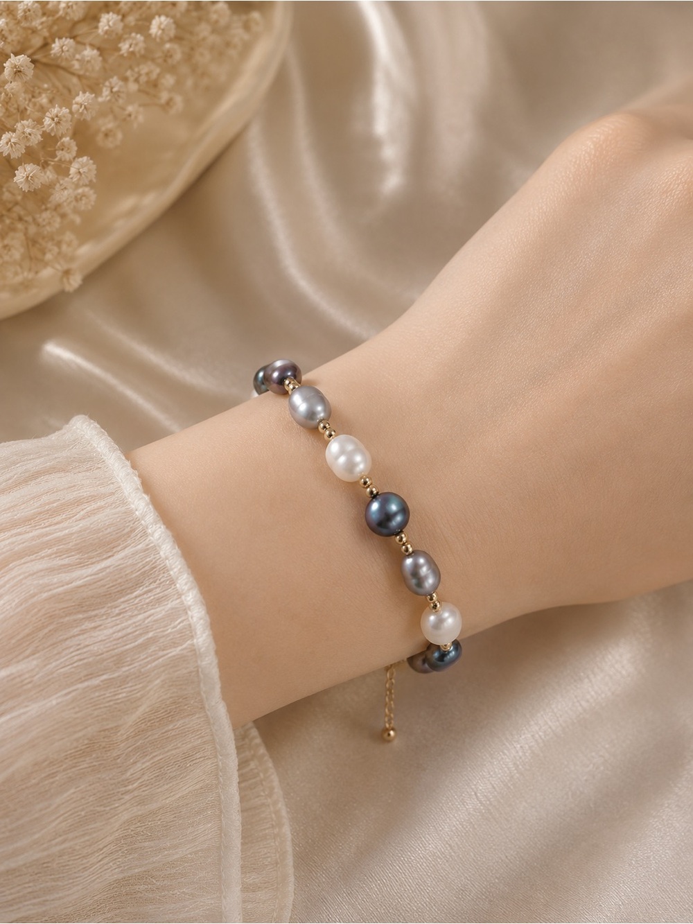 #176 18K Gold Plated Natural Pearl Bracelet Cool Colorway